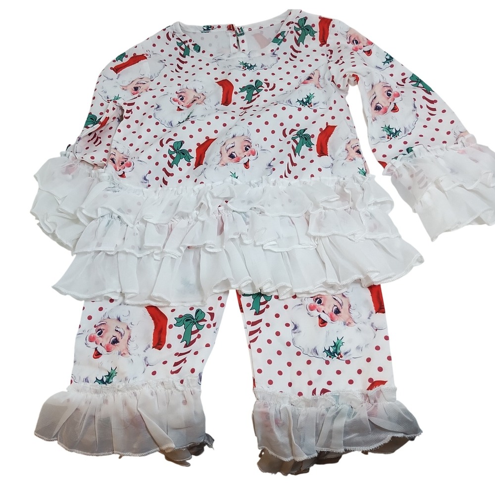 Boutique Christmas Santa Ruffle Set 2T Toddler Holiday Outfit Polka Dots Bows